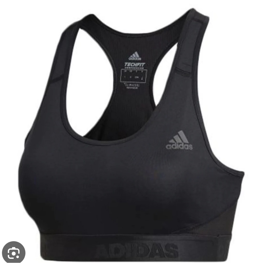 adidas Black Racerback Techfit Sports Bra with Branded Elastic